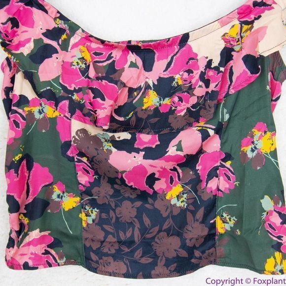 NEW Free People Floral print crop top, L, smock back cinch sides ruffle … - Picture 2 of 16